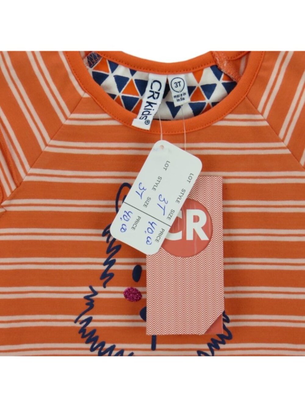 Girls 3T 2-Piece Pant Set Orange & Blue Dog Graphic Striped Toddler - Picture 4 of 4